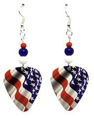 American Flag Waving at an Angle on Beaded Guitar Pick Earrings – Handmade USA