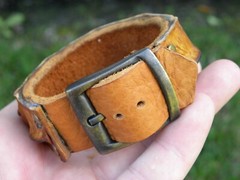 Bracelet cuff genuine Alligator horn Bison leather tobacco adjustable 6.5 to 7