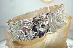 QUOTE 24MM 14K YELLOW GOLD HAWAIIAN CUSTOM ENGRAVED PERSONALIZED BANGLE 6.5-9 #2