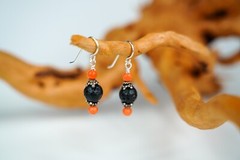 New Sterling Silver Lava Coral Bead Dangle Earrings 3.5cm