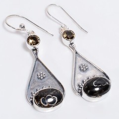 Turritella Agate Smoky Quartz Earrings 925 Sterling Silver 2.4″ – SOLO ITEM