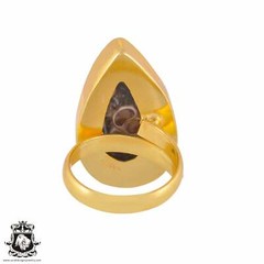 Size 7.5 – Size 9 Adjustable Turritella Agate 24K Gold Plated Ring GPR1021