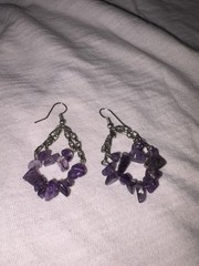 Amethyst Chip Teardrop Chain Dangle Hook Earrings