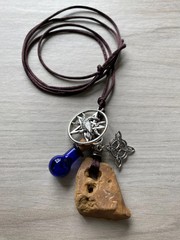 Hag Stone Raven Pentacle Witch’s Knot Necklace Amethyst Thyme Spiritual Growth