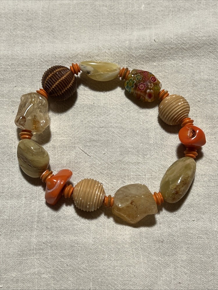 Artesian Made Crystal, Coral, wood & Natural Stone Bracelet