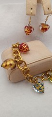 Murano Glass Hearts Gold Foil Jewelry Set, Bracelet & Earrings, Colorful swirls