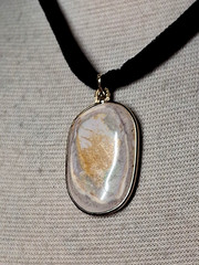 Australian White Opal Hand Carved Heron Pendant On Black Velvet Choker 14/20 GF