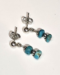 Sterling Silver Turquoise Bead Dangle Earrings 3/4 inch