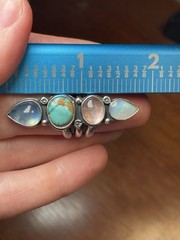 Artisan Silversmith Multi-stone Long Crawler Ring Opal Turquoise Tourmaline Sz 7