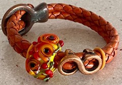 Lampwork Bead Braided Leather Bracelet Infinity Metal Hook Art Glass Bangle