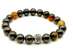 Handmade 10mm Espresso Agate & Tibetan Silver Gemstone Bead Bracelet