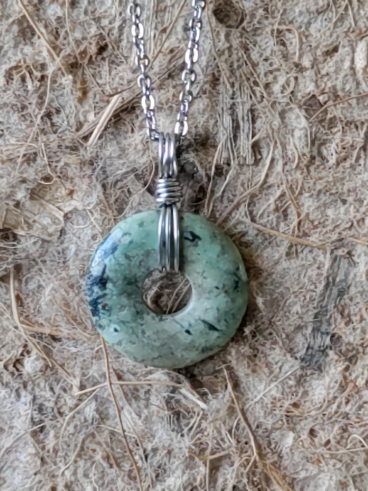 Turquoise Gemstone Gift for Her Necklace Casual Boho Donut Bluish Green