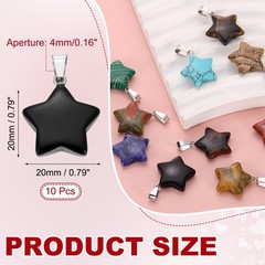 10 Pcs Star Stone Pendants, 20mm Natural Crystal Star Charm Black