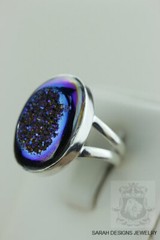 Size 7 TITANIUM WINDOW DRUSY 925 Fine Sterling Silver Ring r1149