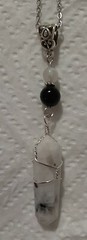 Rainbow Moonstone & Schorl Black Tourmaline Wrapped Pendant Charm Ornament Wicca