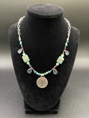Handmade Tree of Life Necklace Purple Aqua Crystals & Glass Beads by Neanie-Bot
