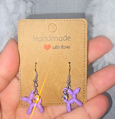 Handmade Purple Balloon Dog Dangle/Drop Hook Earrings Silver Metal Plastic Theme
