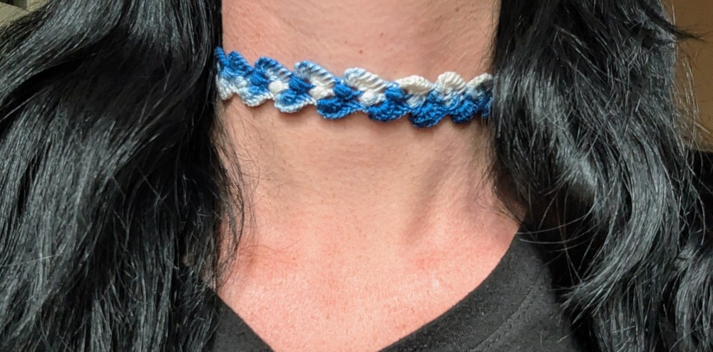 Handcrafted Blue and White Boho Cotton Choker Necklace Beach Summer