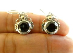 Red Garnet Solitare Gold Dots 925 Sterling Silver Dangle Earrings