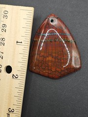 Large Natural Jasper Pendant Red Brown Turquoise Veins Drilled Stone