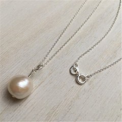 11-12mm White Baroque Pearl Pendant Necklace Silver Energy Gemstone Healing