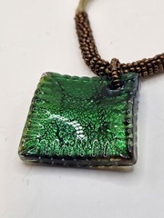 Art Glass Necklace Pendant Handmade Bead Cord 18″ MultiColor Green Artisan