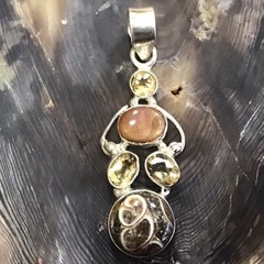 Turritella Agate, Sunstone & Citrine Pendant