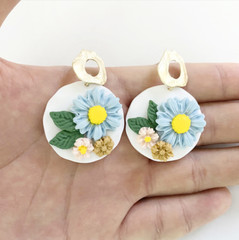 Handmade Polymer Clay Earrings Handcrafted Artwork Carving Flowers Bohemian BOHO