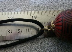 Faux Cinnabar Round Carved Bead On Satin Cord Necklace. #660