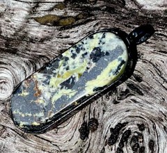 African Lemon Turquoise Cabochon Set In 45x18mm Metal Pendant.