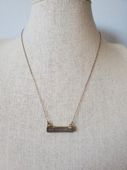 Gray Druzy Quartz Bar Pendant 14k Gold Filled Chain Necklace