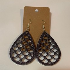 Handmade epoxy resin mermaid scale earrings – dark gunmetal grey glitter