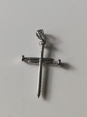 .970 Solid Silver Nail Cross Pendant With Cubic Circonia New