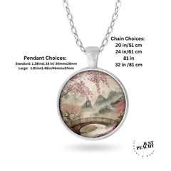 Asian Cherry Blossom Watercolor Art Silver Jewelry Necklace Earrings Bracelet