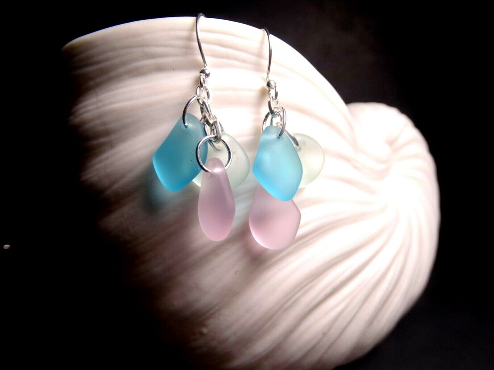 SOFT PASTEL SHADES Sea glass cascade pebble earrings
