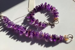 2 Beautiful Bracelets of Bright Purple Polished Amethyst Stone Nuggets
