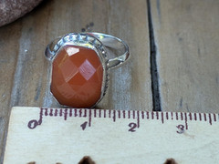 Red Onyx and Sterling Silver Rectangular Ring, Size 7, Artisan Red Onyx Jewelry