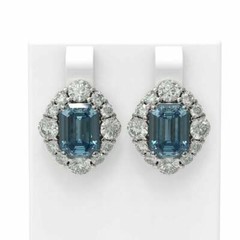 14.00CT Radiant Cut London Blue Topaz & Brilliant Round Cut CZ Stud Fine Earring