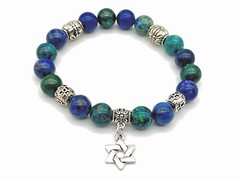 Handmade Eilat Stone & Silver Bead Gemstone Jewish Star of David Bracelet