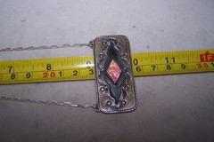 Artisan Southwestern Sterling Silver Etched Pink Fire Opal Cluster Bar Necklace