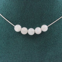 Stones And Minéraux. Necklace 5 Beads Moonstone From Sri Lanka 8 MM Chain E