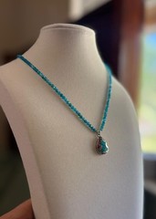 Natural Apatite Necklace, Tibetan Silver Turquoise Coral Pendant, Boho Gemstone