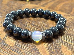 Hematite, Blue Moonstone & Sterling Silver 10mm Gemstone Mood Bracelet