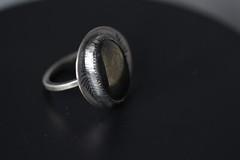 Pyrite Cabochon Gemstone .925 Sterling Silver Bezel ring 10.5 Fools Gold natural