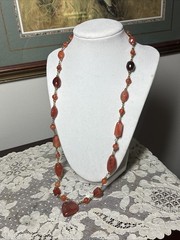 Vtg. Carnelian Agate Heart Wire-wrapped Necklace Made In India 28”