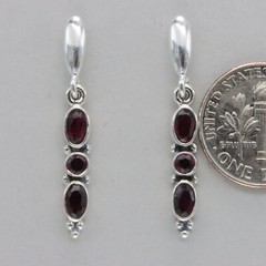 925 Sterling Silver – Triple Oval and Round Red Faceted Garnet Post Earrings