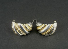 Earrings Hoops Half Gold Vermeil Accents over Sterling Silver Italy Pierced