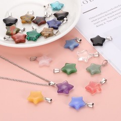10 Pcs Star Stone Pendants, 20mm Natural Crystal Star Charm Black