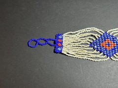 Vintage Handmade Blue, Ivory & Orange Indigenous Tribal Seed Beaded Bracelet