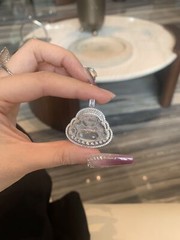 Hand-carved jade Buddha pendant with rock sugar square drill